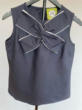 Elizabeth McKay Navy Bow Front Top Sleeveless Blouse Size 2